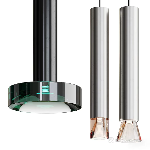Modern Pendant Lights With Black Silver Metal Green Glass And Transparent Shades 3d model 