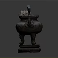 Ancient Chinese Bronze Censer With Three Legs Dragon Ears And Intricate Carvings