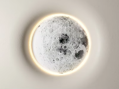 Moon Surface Wall Decor with Glowing LED Ring on Light Colored Wall 3d model