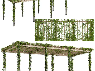 Lush Green Vines Covered Pergola And Garden Fence For Outdoor Decoration 3d model
