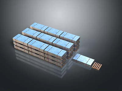 Stacked Wooden Stone Blocks With Blue Surfaces And Single Small Separate Piece 3d model