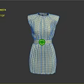 Elegant White Sleeveless Dress With Vertical Striped Texture And Gold Round Decorative Belt Buckle