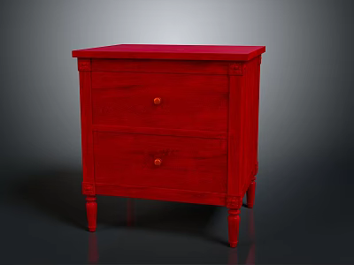 Red Wooden Nightstand Furniture With Two Drawers And Round Knobs 3d model