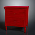 Red Wooden Nightstand Furniture With Two Drawers And Round Knobs
