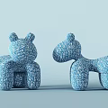 Blue Letter Patterned Children's Chairs Bear And Giraffe Shaped Kids Seating 3d model