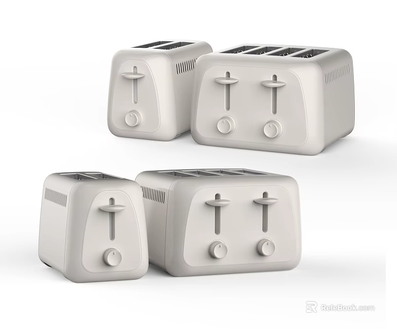 White Toasters As Modern Kitchen Appliances With Multiple Sizes And Design 3d model