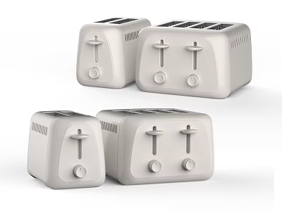 White Toasters As Modern Kitchen Appliances With Multiple Sizes And Design 3d model