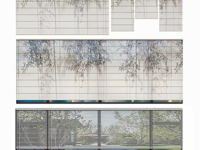 Natural Bamboo Pattern Curtains With Modern Design For Window Decor And Privacy 3d model