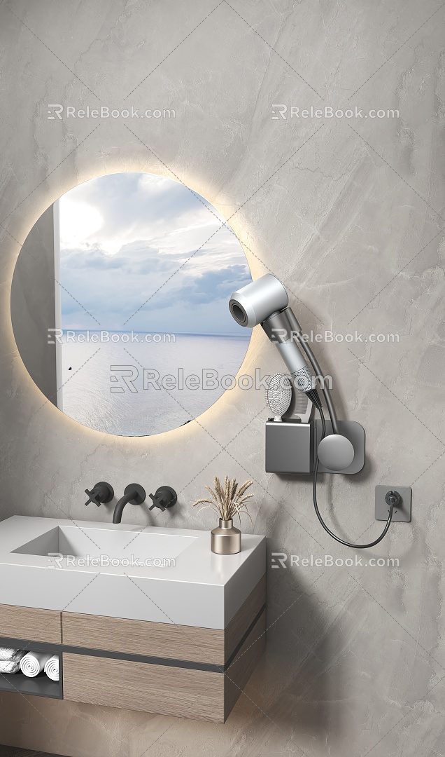 Modern Bathroom Bathroom Cabinet Bathroom Mirror Household Appliances Household Appliances Hair Dryer Faucet Hair Dryer Rack Comb Vase Household Appliances Combination 3d model