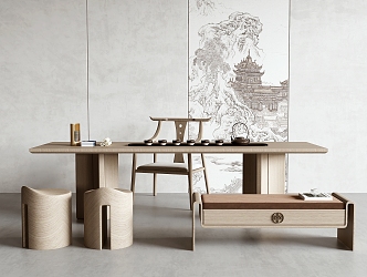 New Chinese Tea Table and Chair w2014 3d model