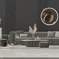 Elegant Modern Sofa Coffee Table Set With Velvet Upholstery And Round Mirror Decor