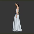 Female Character Wearing White Top Silver Long Skirt And Blue Waistband Standing On Gray Background