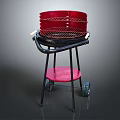 Sturdy Red Outdoor Grill Equipment with Rolling Wheels and Lower Storage Shelf Stand