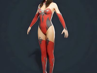 Game And Movie Female Character In Red Black Bodysuit With Silver Armor Accents 3d model