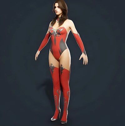 Game And Movie Female Character In Red Black Bodysuit With Silver Armor Accents 3d model