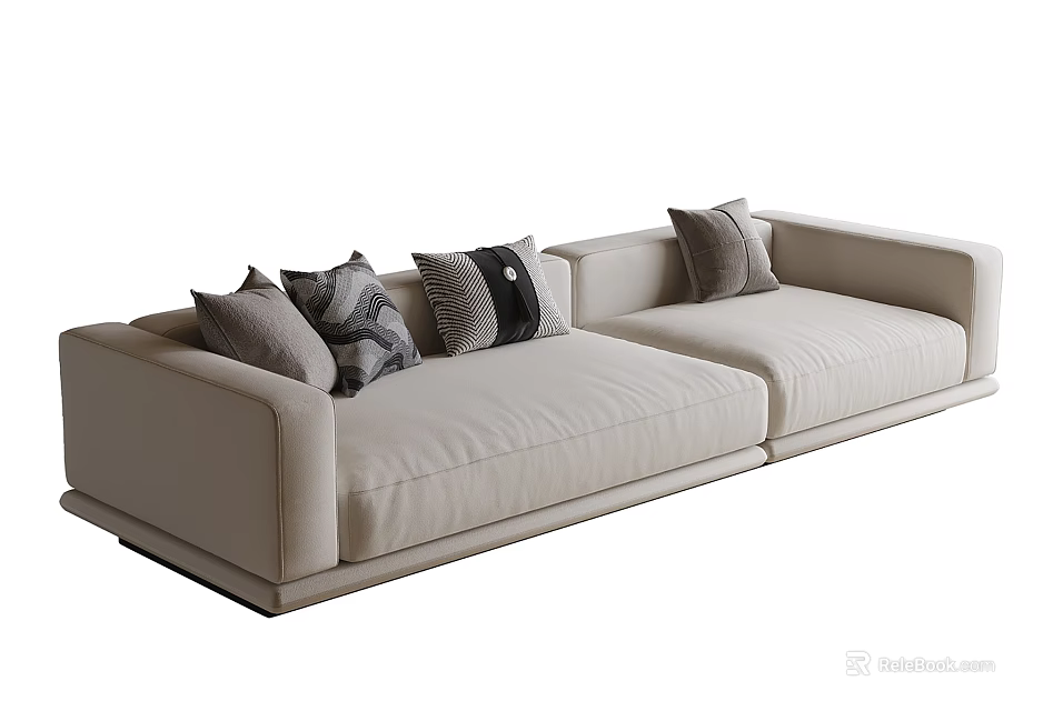 Modern Beige Double Bed With Multiple Decorative Pillows And Minimalist Design 3d model