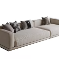 Modern Beige Double Bed With Multiple Decorative Pillows And Minimalist Design 3d model