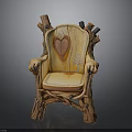 Handcrafted Wooden Chair With Tree Root Frame Leather Seat And Heart Carving