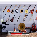 Assorted Musical Instruments Display With Guitars Violins Trumpets Drums Cellos And Gramophones
