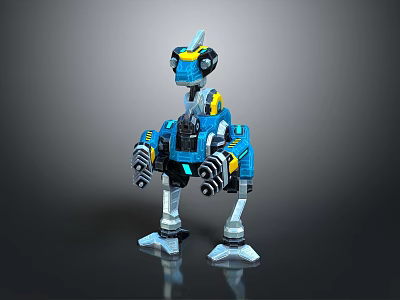 Blue And Yellow Robot Character With Mechanical Creature Design And Limb Details 3d model