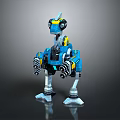 Blue And Yellow Robot Character With Mechanical Creature Design And Limb Details