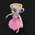 Anthropomorphic Cup Character In Pink Ballet Dress With Blue Eyes And Ballet Shoes Standing Pose
