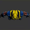 Wolverine Character in Yellow Blue Costume with Metal Claws and Muscular Build