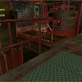 Cartoon Industrial Facility Scene Featuring Green Containers Rusty Metal Railings Grated Floor And Number 10A