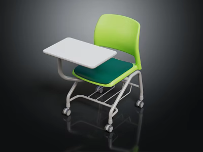 Modern Dining Table Set With Green Chair White Tabletop Metal Frame And Rolling Wheels 3d model