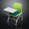 Modern Dining Table Set With Green Chair White Tabletop Metal Frame And Rolling Wheels