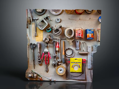 Essential Hardware Tools Organized On Wall With Wrenches Pliers Screwdrivers And Grinding Wheels 3d model