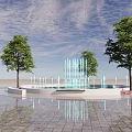 Circular Public Fountain With Water Jets Surrounded By Trees And Paved Ground