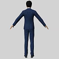 A Man Wearing Blue Suit Standing With Arms Outstretched Against Gray Background