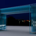 Blue Grid Designed Event Gateway With Illuminated Lights And Urban Night View 3d model