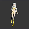 Anime Style Female Character With Cat Ears White Long Hair Yellow Bikini And Yellow Boots