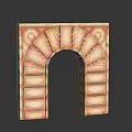 3D Rendered Arch Structure With Block Brick Pattern And Reflective Surface On Dark Background