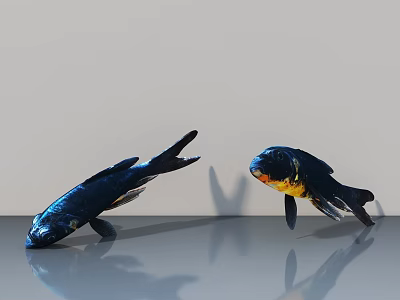 Blue Koi Fish With Yellow Accents On Smooth Reflective Surface With Shadows And Reflections 3d model