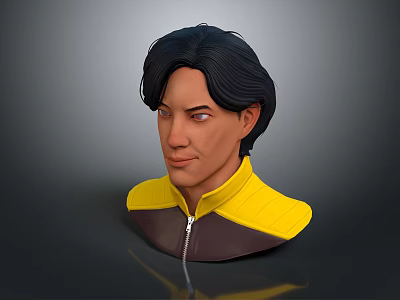 3D Character Bust Design With Black Hair Yellow Brown Jacket And Zipper Detail 3d model