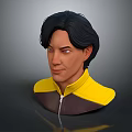 3D Character Bust Design With Black Hair Yellow Brown Jacket And Zipper Detail