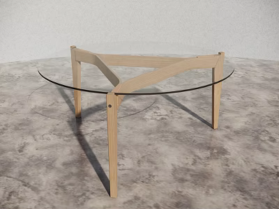 Round Glass Dining Table with Cross Wooden Legs and Modern Minimalist Design 3d model