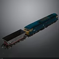 Blue Model Train Locomotive Pulling Gray Freight Car With Metal Design