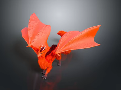 Fiery Red Dragon Game Movie Character With Large Wings And Mythical Design 3d model