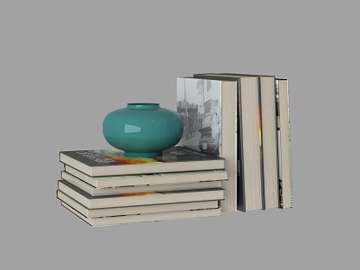 Stacked and Standing Books Display With Turquoise Vase On Decorative Book Stack 3d model
