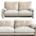 Modern Beige Upholstered Two Seater Sofa With Plush Cushions For Living Room