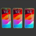 Three Modern Smartphones With Colorful Screen Display And Digital Clock Design