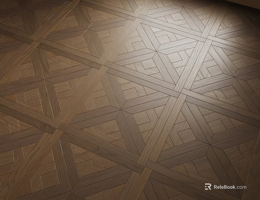 Intricate Geometric Patterned Wooden Floor With Shiny Finish Under Natural Light 3d model 