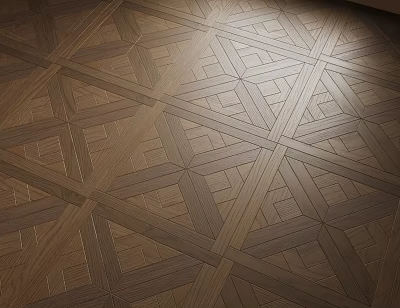 Intricate Geometric Patterned Wooden Floor With Shiny Finish Under Natural Light 3d model