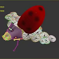 Red Ladybug Shaped Object With Multiple Clocks And Metallic Structure