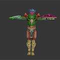 Armored Mythical Warrior Figure With Creature Inspired Armor And Decorative Shields