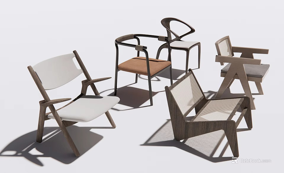 Modern Leisure Accent Chairs With Wooden Frames And Comfortable Fabric Seats 3d model 